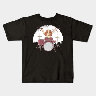 Drummer Dog - rocker puppy funny Kids T-Shirt